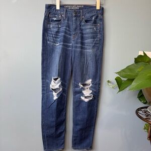 American Eagle Vintage Hi-Rise Distressed Destroyed Denim Straight Jeans Size 2